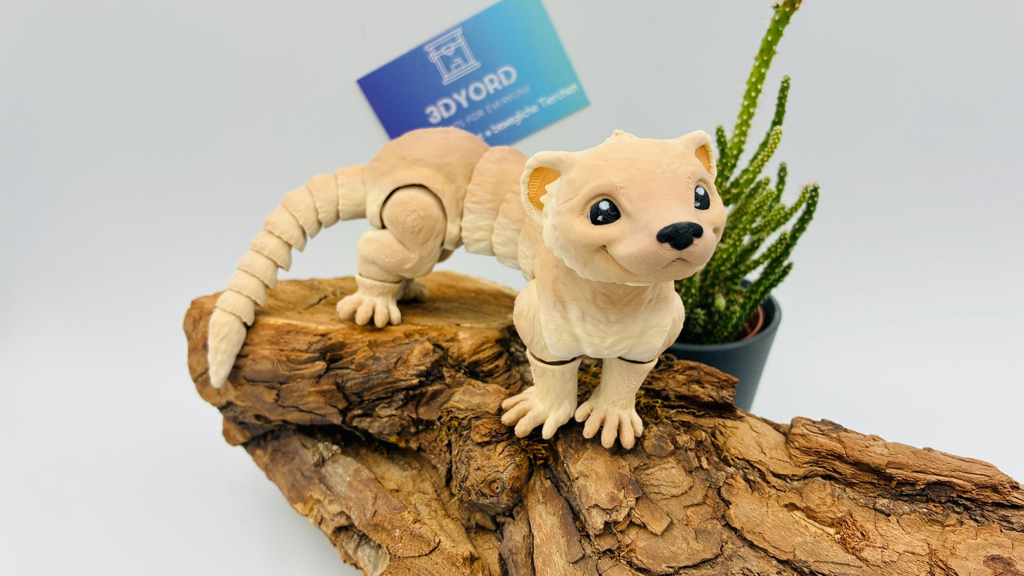 Bewegliches 3D-gedrucktes Frettchen – Flexi Tierfigur in Wunschfarbe & 3 Größen