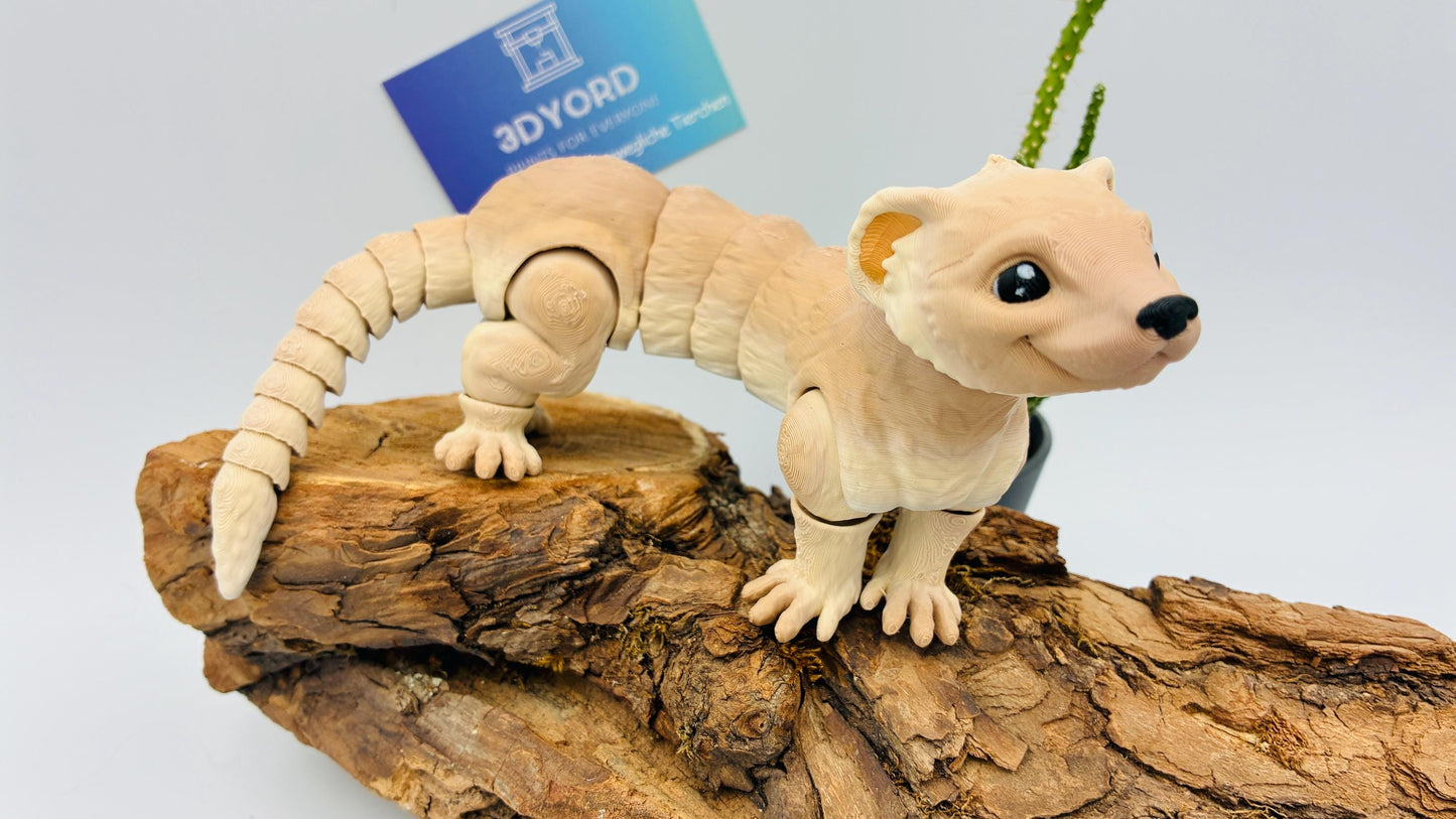 Bewegliches 3D-gedrucktes Frettchen – Flexi Tierfigur in Wunschfarbe & 3 Größen