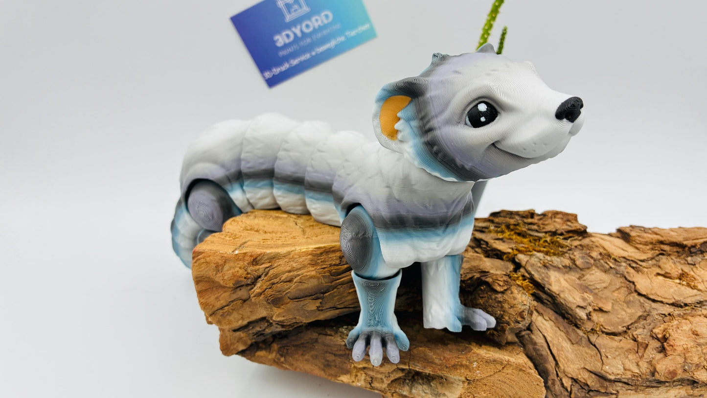 Bewegliches 3D-gedrucktes Frettchen – Flexi Tierfigur in Wunschfarbe & 3 Größen