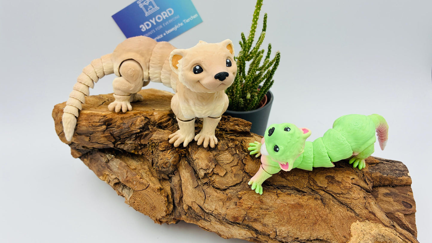 Bewegliches 3D-gedrucktes Frettchen – Flexi Tierfigur in Wunschfarbe & 3 Größen
