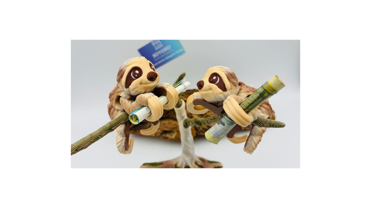1.) Bewegliches 3D Faultier Geldgeschenk – Originelle Geschenkidee zur Hochzeit, Geburtstag oder Taufe – Optional mit Baum