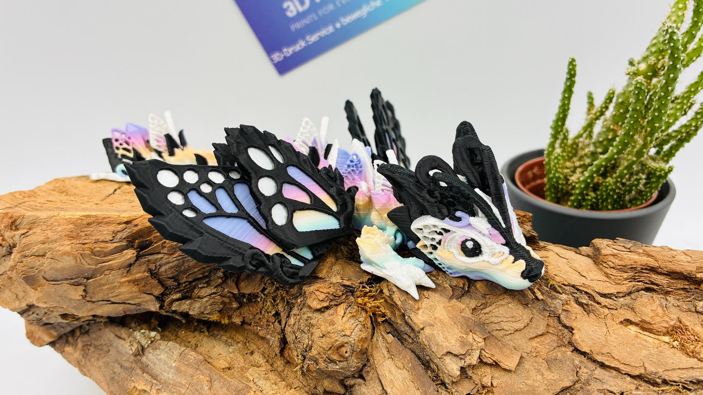 Baby Fee Wolf Drache mit mystischen Flügeln – Beweglicher 3D-gedruckter Drache - Magisches Geschenk