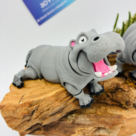 3D gedrucktes Nilpferd beweglich | Flexi Hippo | Geschenkidee Flusspferd | Zoo Figur | Afrika Deko