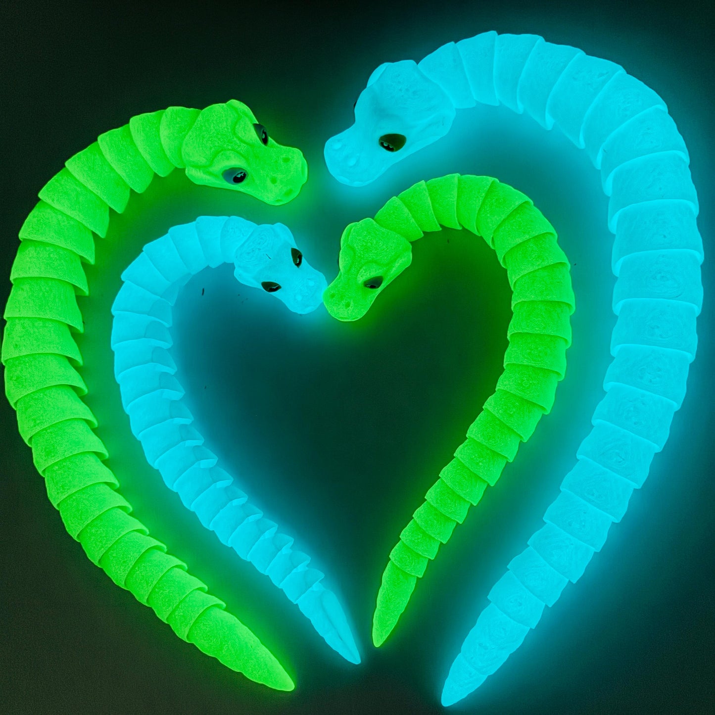 3D gedruckte bewegliche Schlange, nachtleuchtend, verschiedene Farben & Größen, inspiriert von Gary de Snake, dekorative Fidget-Schlange