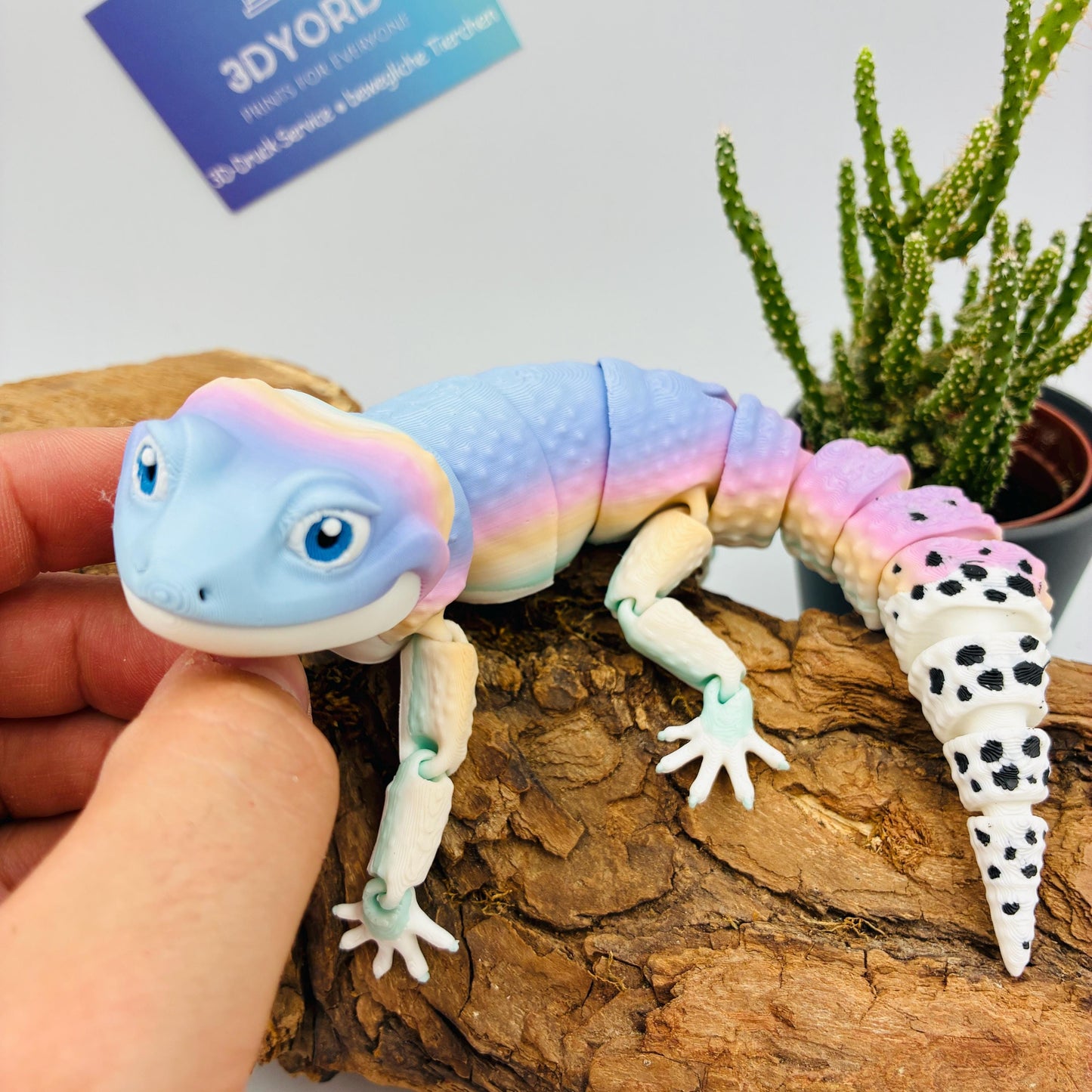 3D gedruckter Baby Leopard Gecko – beweglich, detailreich, Wunschfarbe, verschiedene Größen, Baby-Variante, Schlüsselanhänger
