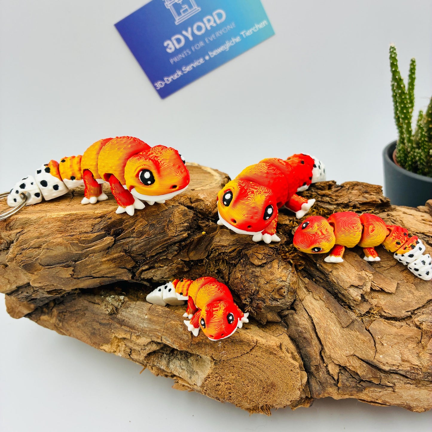 3D gedruckter Leopard Gecko – beweglich, detailreich, Wunschfarbe, verschiedene Größen, Baby-Variante, Schlüsselanhänger