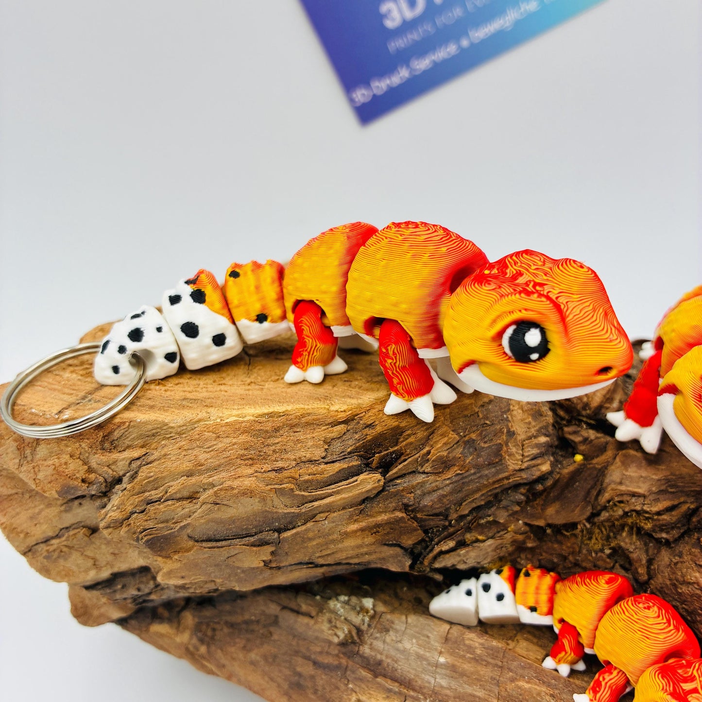 3D gedruckter Leopard Gecko – beweglich, detailreich, Wunschfarbe, verschiedene Größen, Baby-Variante, Schlüsselanhänger