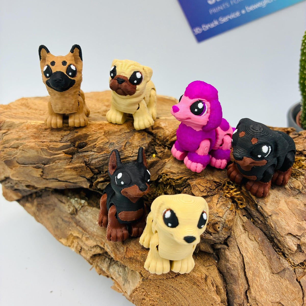 6 bewegliche Baby Hundefiguren als Deko – Welpen-Set mit Schäferhund, Mops, Labrador, Pudel, Rottweiler & Dobermann