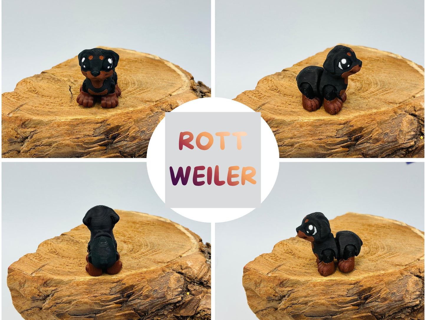 6 bewegliche Baby Hundefiguren als Deko – Welpen-Set mit Schäferhund, Mops, Labrador, Pudel, Rottweiler & Dobermann