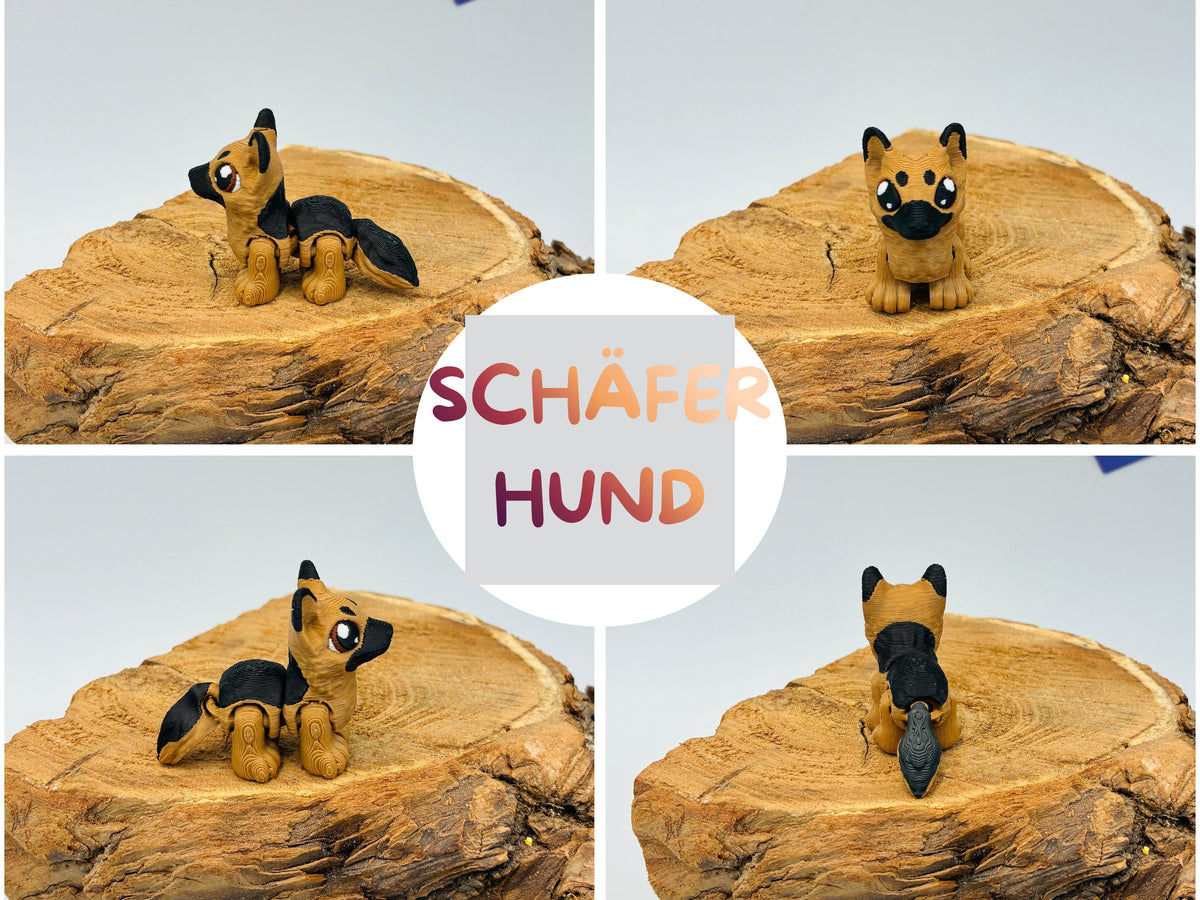 6 bewegliche Baby Hundefiguren als Deko – Welpen-Set mit Schäferhund, Mops, Labrador, Pudel, Rottweiler & Dobermann