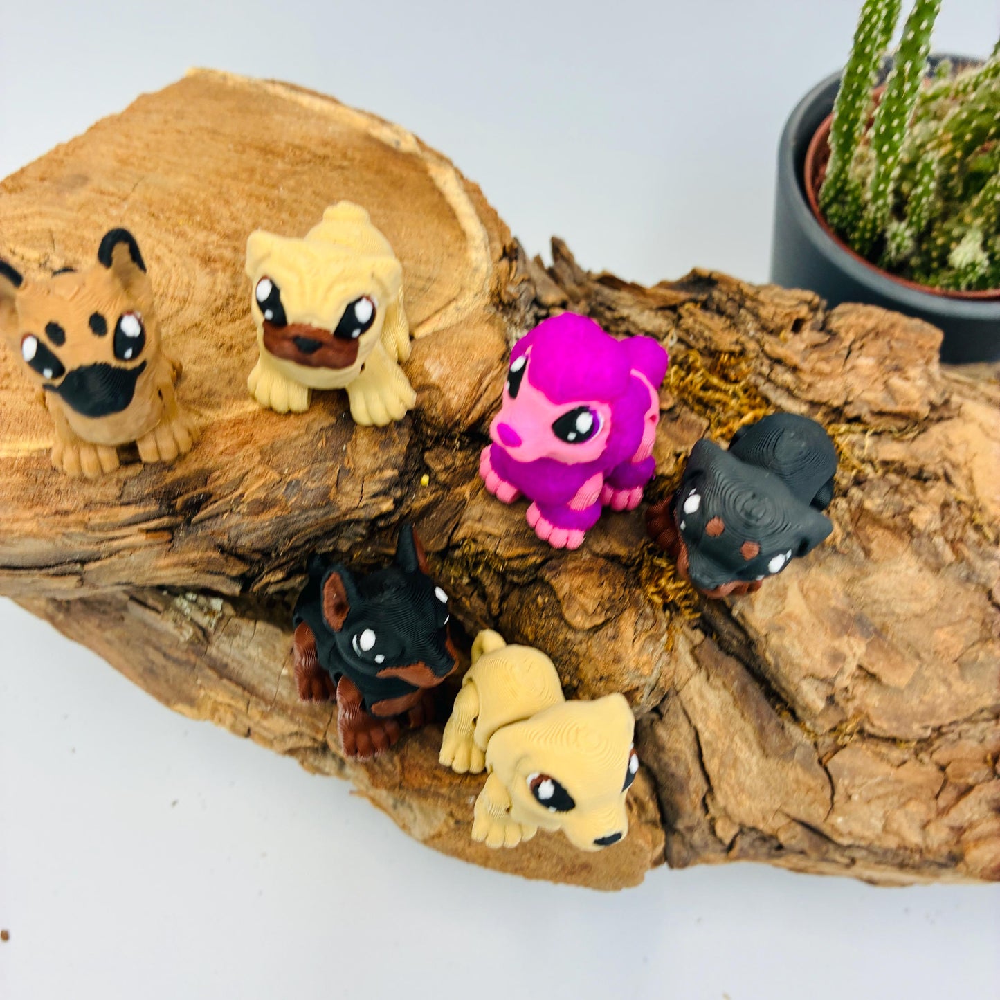 6 bewegliche Baby Hundefiguren als Deko – Welpen-Set mit Schäferhund, Mops, Labrador, Pudel, Rottweiler & Dobermann