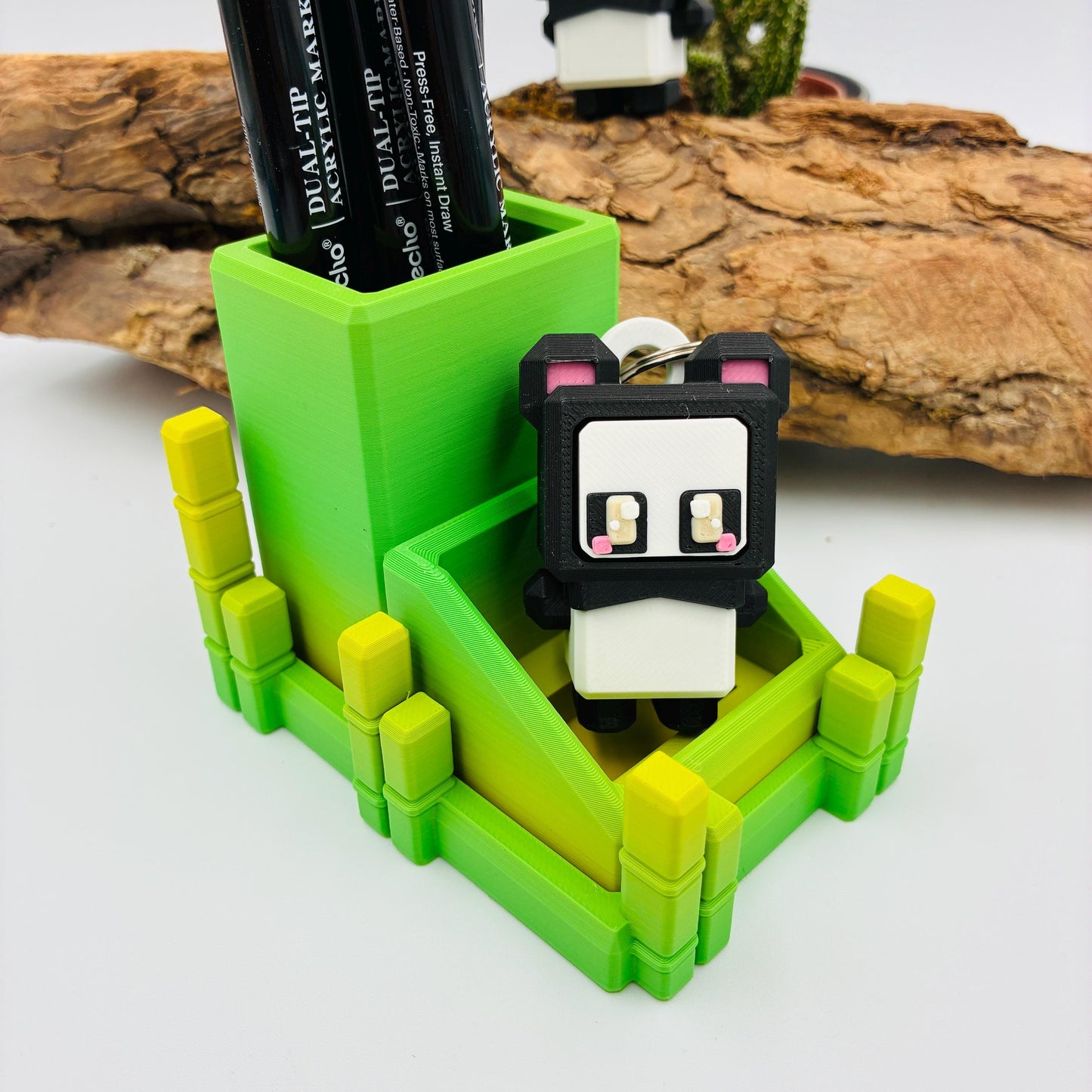 Panda Fidget Klicker mit Bambus Stiftehalter – 3D gedruckter Schreibtisch Begleiter