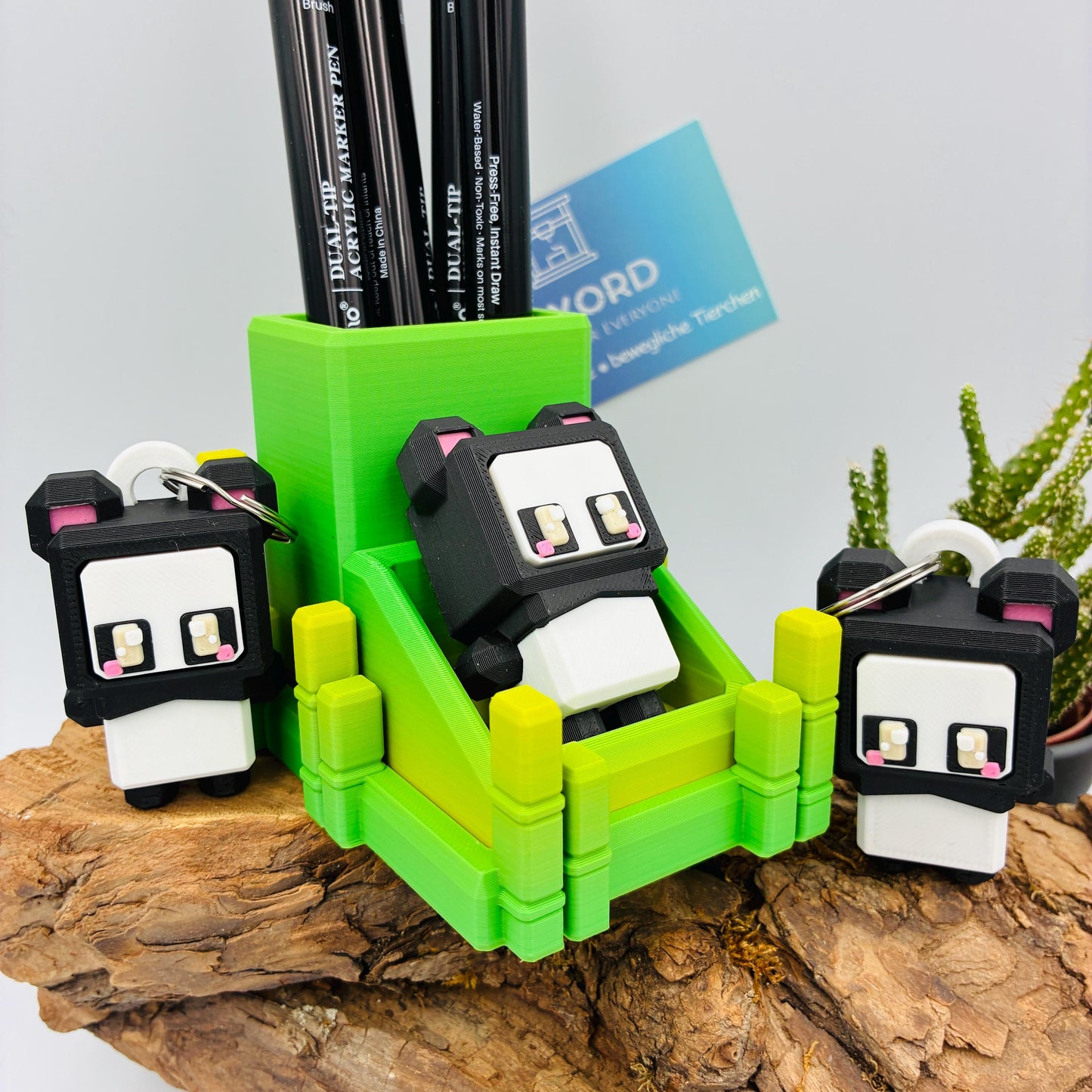 Panda Fidget Klicker mit Bambus Stiftehalter – 3D gedruckter Schreibtisch Begleiter