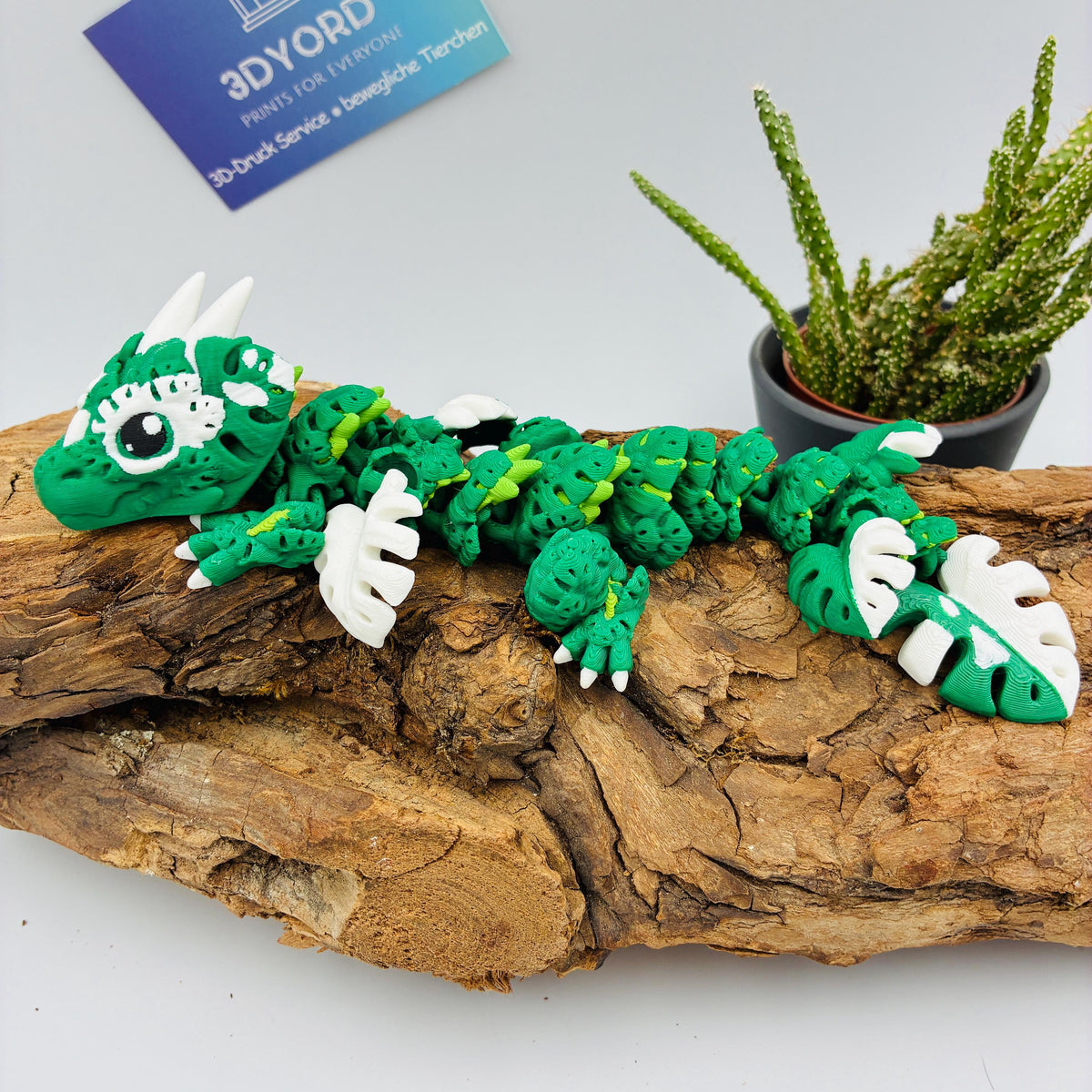 Beweglicher Monstera Drache & Baby – 3D-gedruckte Plant Dragon Figur – flexible Fantasy Deko – Geschenk für Pflanzenfans