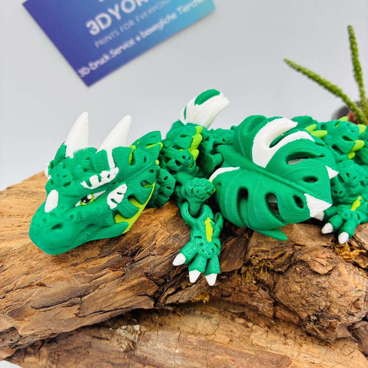 Beweglicher Monstera Drache & Baby – 3D-gedruckte Plant Dragon Figur – flexible Fantasy Deko – Geschenk für Pflanzenfans