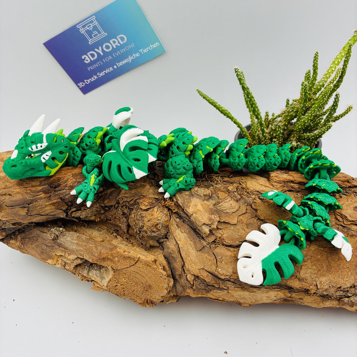 Beweglicher Monstera Drache & Baby – 3D-gedruckte Plant Dragon Figur – flexible Fantasy Deko – Geschenk für Pflanzenfans