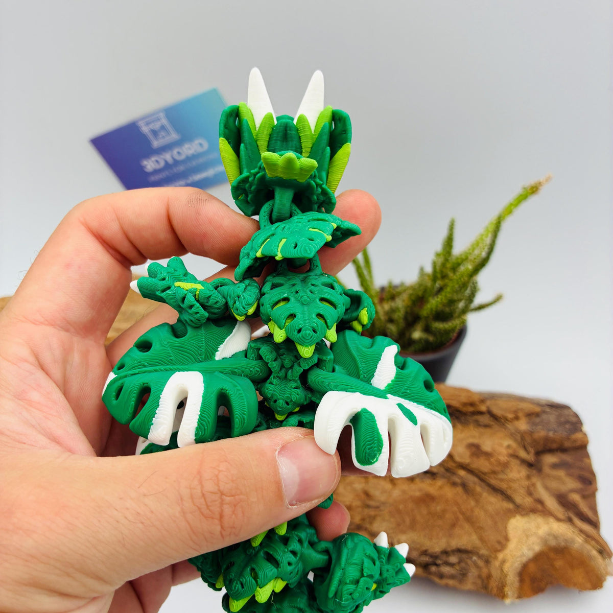 Beweglicher Monstera Drache & Baby – 3D-gedruckte Plant Dragon Figur – flexible Fantasy Deko – Geschenk für Pflanzenfans